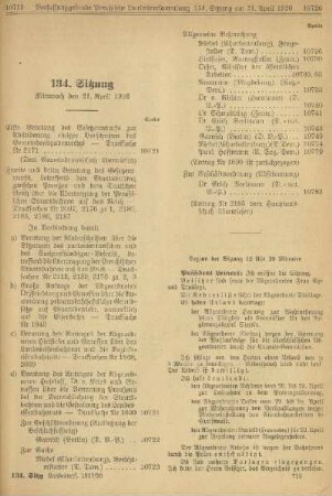 134. Sitzung. Mittwoch den 21. April 1920