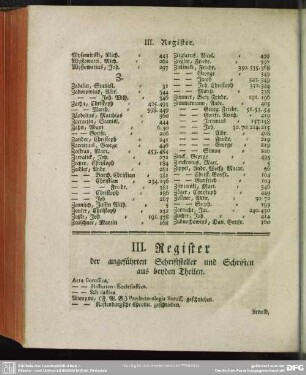 III. Register der angeführten Schriftsteller und Schriften aus beyden Theilen