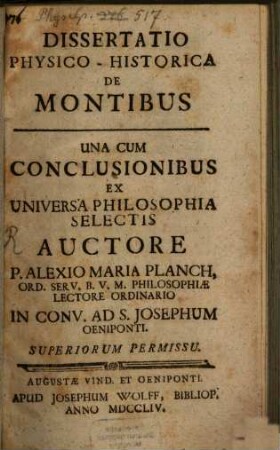 Dissertatio Physico-Historica De Montibus : Una Cum Conclusionibus Ex Universa Philosophia Selectis