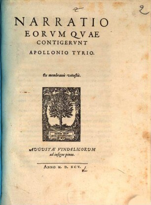 Narratio eorum, quae contigerunt Apollonio Tyrio : ex membranis vetustis