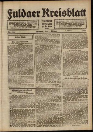 Erste Ausgabe vom Mittwoch, den 01. Oktober 1919.