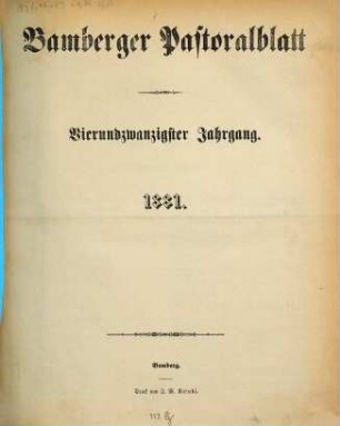 Bamberger Pastoralblatt. 24. 1881