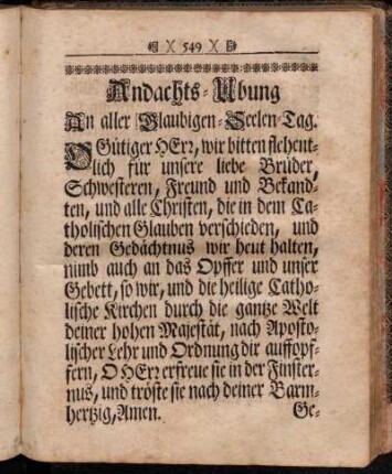 Andachts-Ubung An aller/ Glaubigen-Seelen-Tag