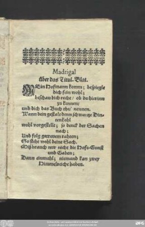 Madrigal über das Titul-Blat.