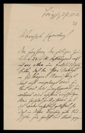 21: Brief von Emil Strohal an Gottlieb Planck, Leipzig, 29.10.1906