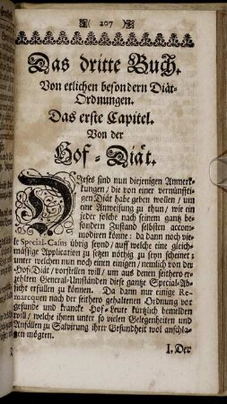 Das erste Capitel. Von der Hof-Diät. - Das zweyte Capitel. Von der Diät-Ordnung aus der Heil. Schrifft.