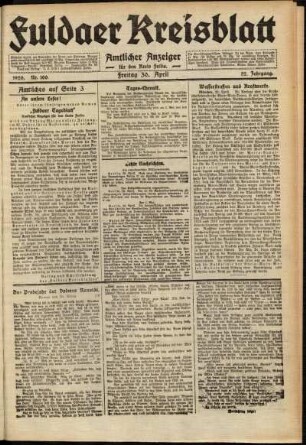 Ausgabe vom Freitag, den 30. April 1920.