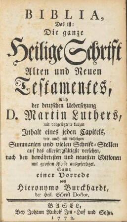 Biblia, Das ist: Die Gantze Heilige Schrifft, Alten und Neuen Testaments