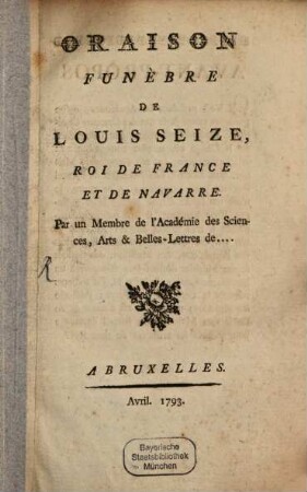 Oraison funebre de Louis Seize