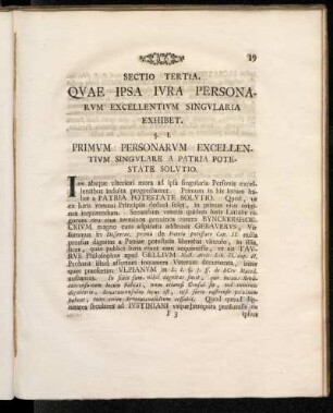 Sectio Tertia. Quae Ipsa Iura Personarum Excellentium Singularia Exhibet.
