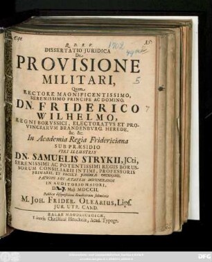 Dissertatio Juridica De Provisione Militari