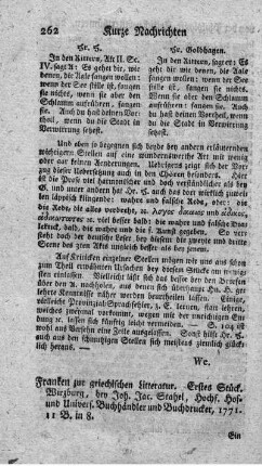 Franken zur griechischen Litteratur.