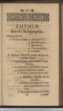 Chymiae Brevis Sciagraphia