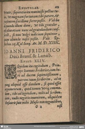 Joanni Friderico Duci Bruns. & Lunaeb. Epist. XLIV.