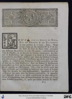 Édit Du Roi, Concernant Les Réguliers.