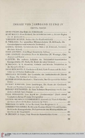 Inhalt von Jahrgang III und IV. 1930/31, 1931/32