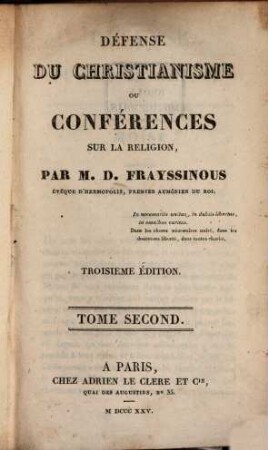 Défense du Christianisme ou conférences sur la religion, 2