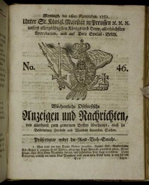 No. 46. Montags, den 16ten November, 1761.