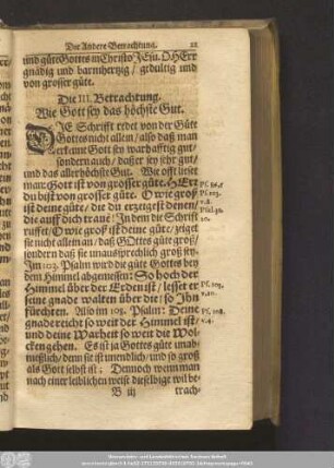Die III. Betrachtung. Wie Gott sey das höchste Gut.