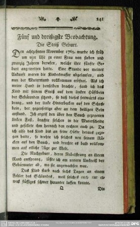 Fünf und dreißigste Beobachtung. Die Steiß Geburt