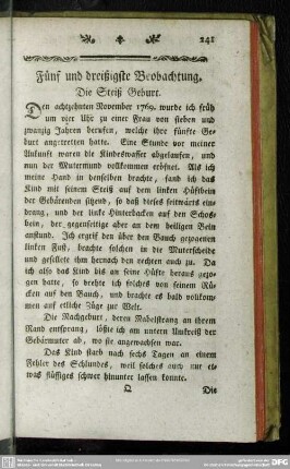 Fünf und dreißigste Beobachtung. Die Steiß Geburt