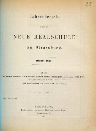 Jahresbericht : über das Schuljahr .... 1880/81