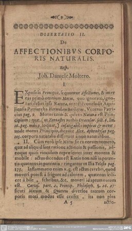 Disertatio II. Affectionibus Corporis Naturalis