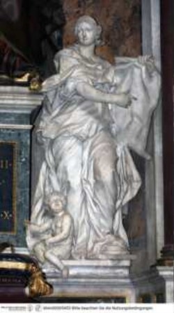 Grabmal Clemens' XII., Personifikation der Magnificentia (mit dem Plan der Vorhalle der Basilika)