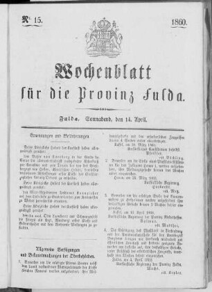 Nr. 15, Ausgabe vom 14. April 1860