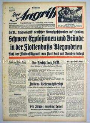 Tageszeitung "Der Angriff" u.a. zum Luft- und See-Krieg gegen England