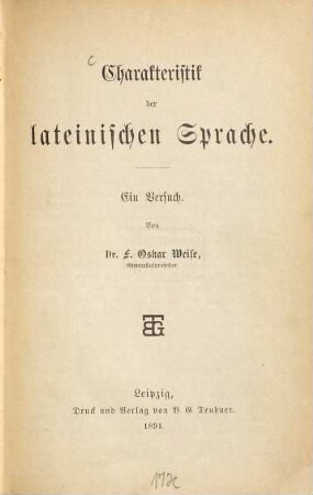 Charakteristik der lateinischen Sprache : ein Versuch