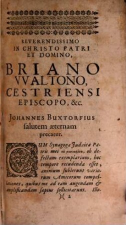 Johannis Buxtorfi Patris, Synagoga Iudaica : De Iudaeorum Fide, Ritibus, Ceremoniis, tam Publicis & Sacris, quam Privatis, in domestica vivendi ratione