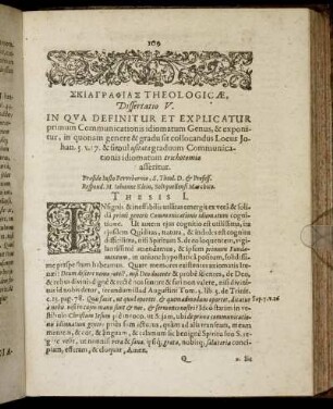 Dissertatio V. In Qua Definitur Et Explicatur primum Communicationis idiomatum Genus, & exponitur, in genere [...]