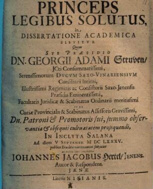 Princeps legibus solutus in dissertatione academica sistitur