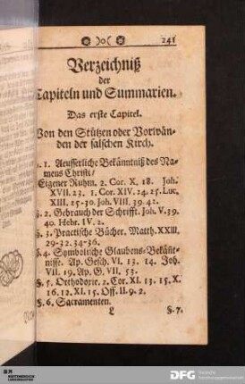 Verzeichniß der Capiteln und Summarien.