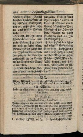 XIX. Bey Beerdigung christlicher und geliebter Eltern.