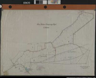 "Belm-Halterner Entwässerungsprojekt." Zum Erleuterungsbericht vom 1.II.1890. 4 Blätter: Bl. 1 = Situation mit Ortslage Belm. Parzellen Bl. 2 - 4 = Längen- und Querprofile Ausf.-Art: Farbige Zeichnung Herst.: Reinecke Format: 23/76 x 58/108 cm Maßstab: 1 : 2000 (Bl. 1)