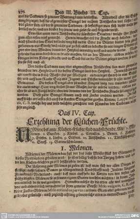 Das IV. Cap. Erzehlung der Küchen-Früchte.