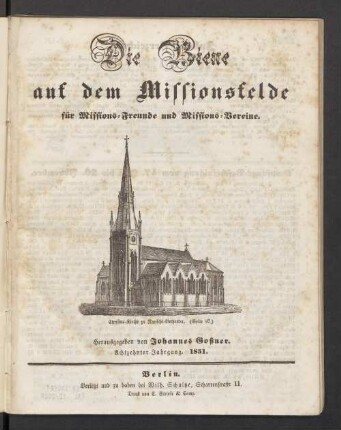 18.1851: Die Biene auf dem Missionsfelde : Monatsblatt der Gossner'schen Missionsgesellschaft
