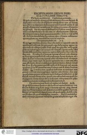 Exceptionum legum imperialium liber tertius.