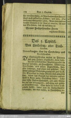 Das 5. Capitel. Von Condolenz- oder Trostschreiben