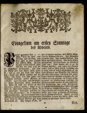Evangelium am ersten Sonntage des Advents ... Text. Matth. 21, 1-10.
