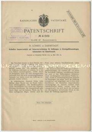 Patentschrift eines Innenverschlusses bei Dampfkesseln, Patent-Nr. 41569
