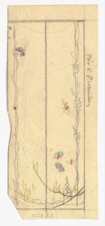 Studie einer Türfüllung : Türfüllung mit Hasel- oder Birkenzweigen und Schmetterlingen, handschrifliche Anmerkungen