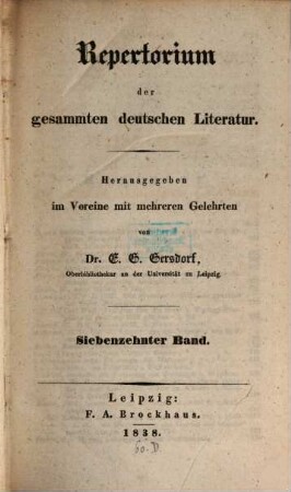 Repertorium der gesammten deutschen Literatur, 17. 1838