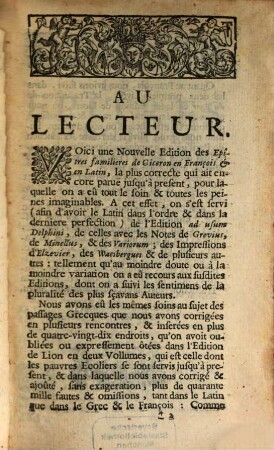Les Epîtres Familieres De Ciceron : En Latin Et En François, 1