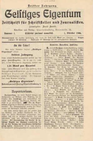 Nummer 1 (1. Oktober 1906)