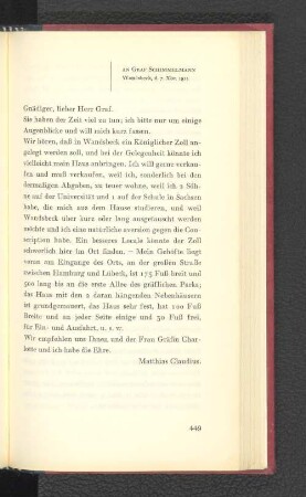 An Graf Schimmelmann Wandsbeck, den 7. Dezember 1811