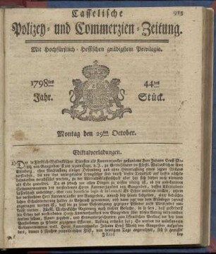 44tes Stueck, Montag den 29ten October 1798
