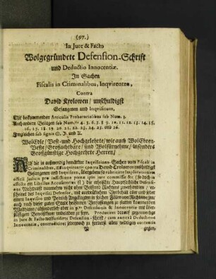 In Jure & Facto Wohlgegründete Defension-Schrift ... [u.a.]